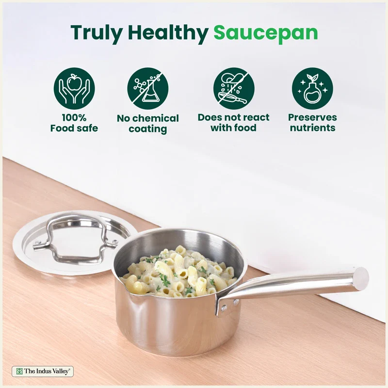 Premium Quality Tri-Steel Stainless Steel Tea/Milk Pan/Saucepan 1.3 L, 3 Layer Thick Bottom, Non-stick, Induction & Gas, - Image 3