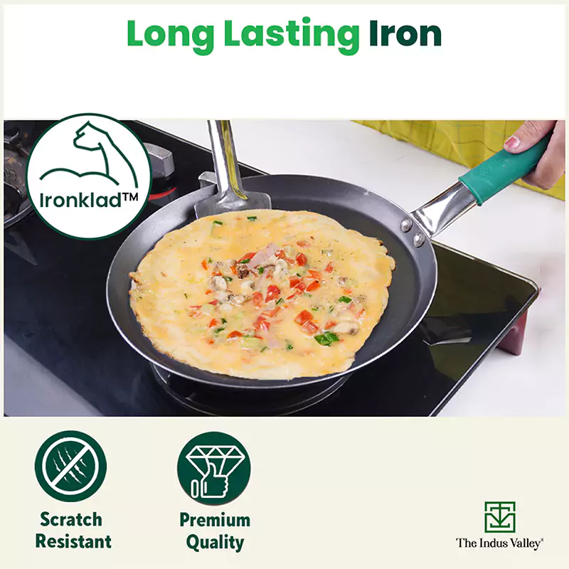 100% Pure Iron Cookware Set: Tawa 26 cm + Fry Pan 25 cm + Kadai 25 cm, Toxin-free Sheet Iron, Pre-seasoned, Kitchen Set for Home - Image 3