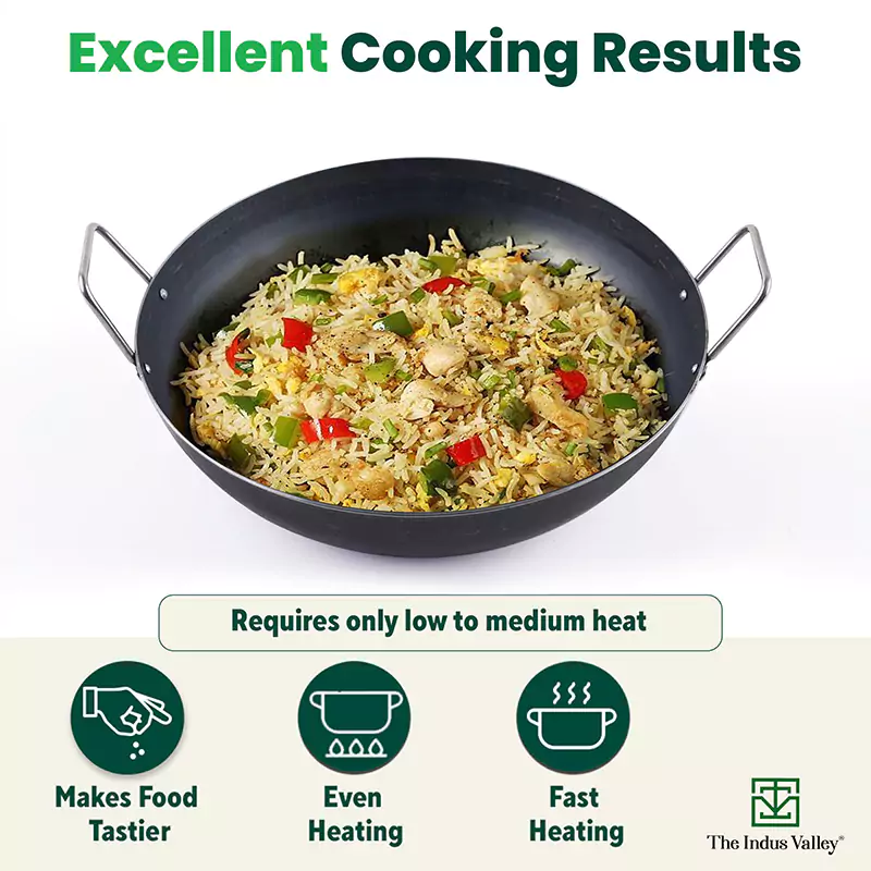 100% Pure Iron Cookware Set: Tawa 26 cm + Fry Pan 25 cm + Kadai 25 cm, Toxin-free Sheet Iron, Pre-seasoned, Kitchen Set for Home - Image 6