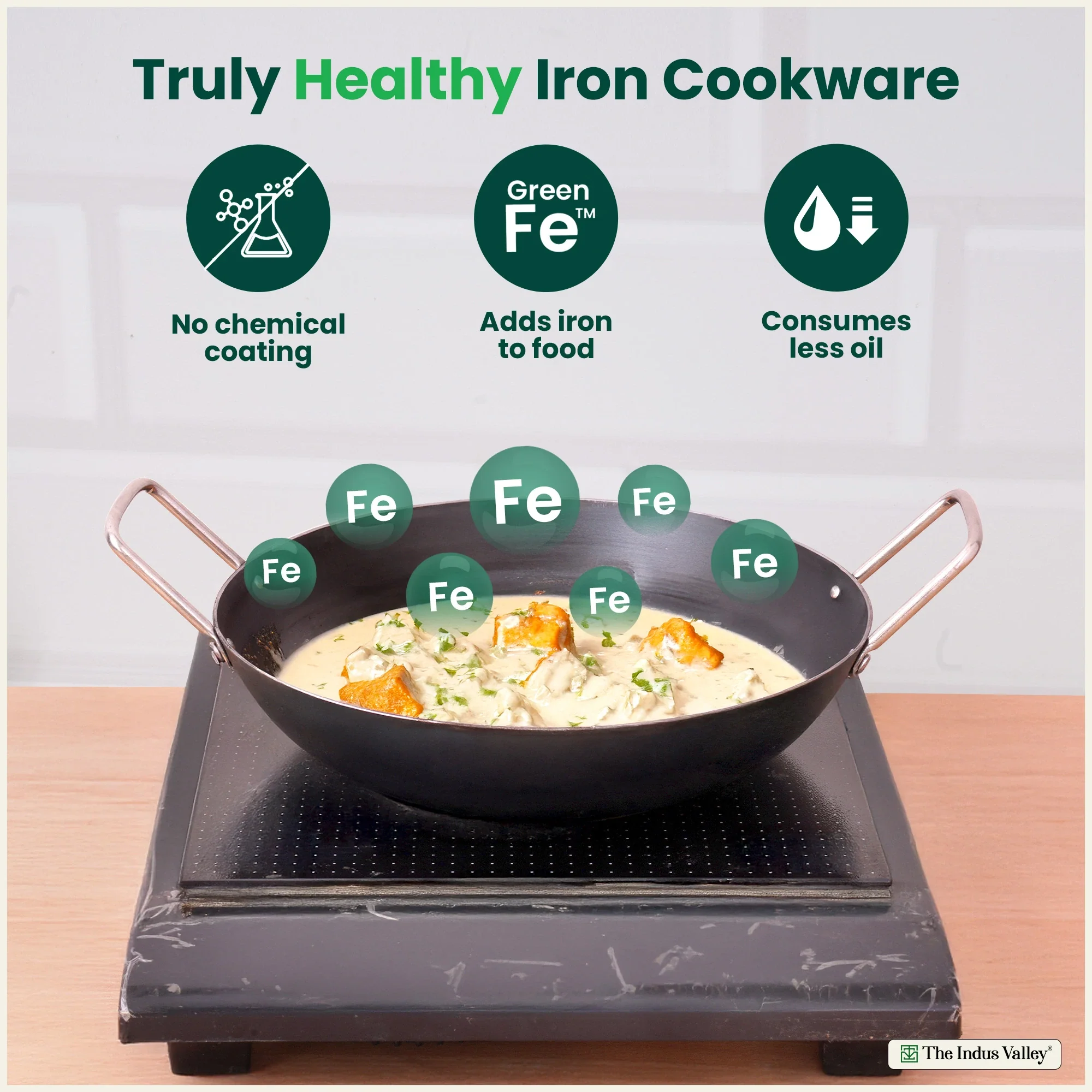 100% Pure Sheet Iron Cookware Set - Tawa(26cm), Fry Pan(25cm), Kadai(25cm) with Silicone Handle, Pre-Seasoned, Induction & Gas Compatible + Free ₹400 Tadka Pan - Image 3