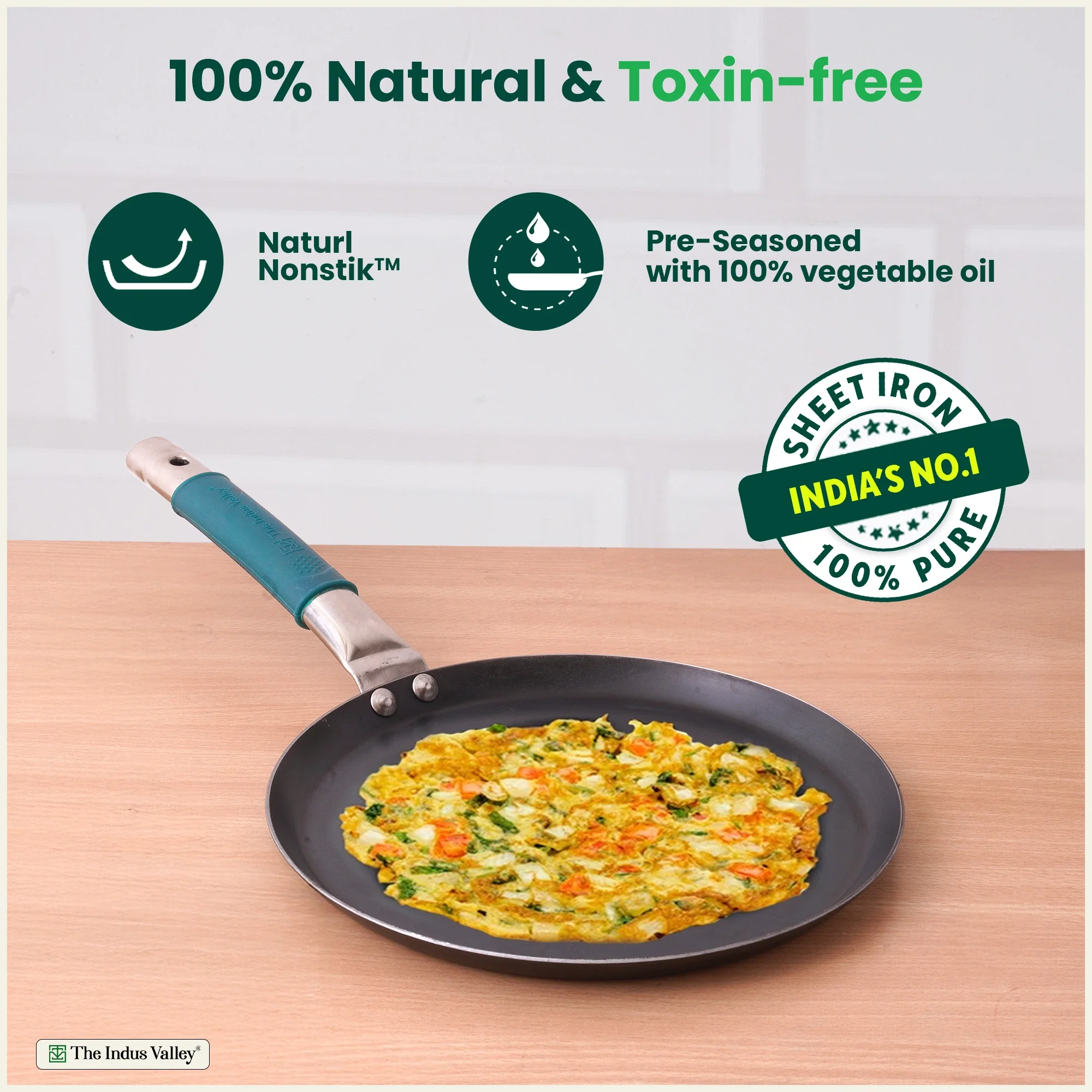 100% Pure Sheet Iron Cookware Set - Tawa(26cm), Fry Pan(25cm), Kadai(25cm) with Silicone Handle, Pre-Seasoned, Induction & Gas Compatible + Free ₹400 Tadka Pan - Image 4