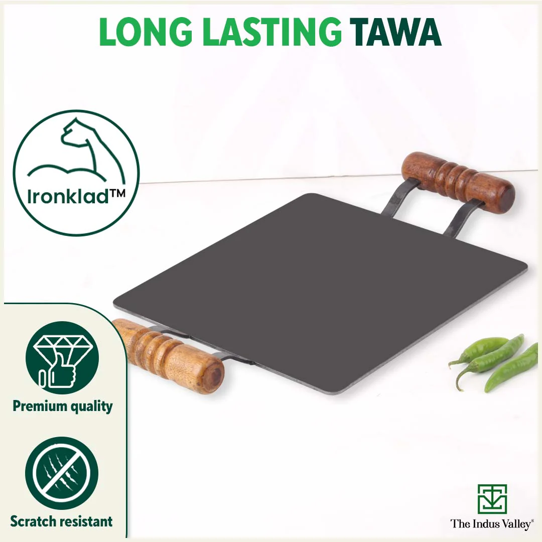 100% Pure Iron Square Tawa 30.5cm with Double Wooden Handles, Pre-Seasoned, Toxin-free, Induction - Image 10