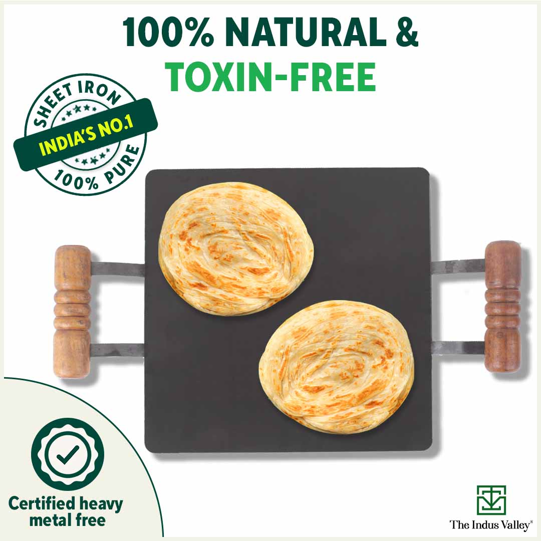 100% Pure Iron Square Tawa 30.5cm with Double Wooden Handles, Pre-Seasoned, Toxin-free, Induction - Image 5