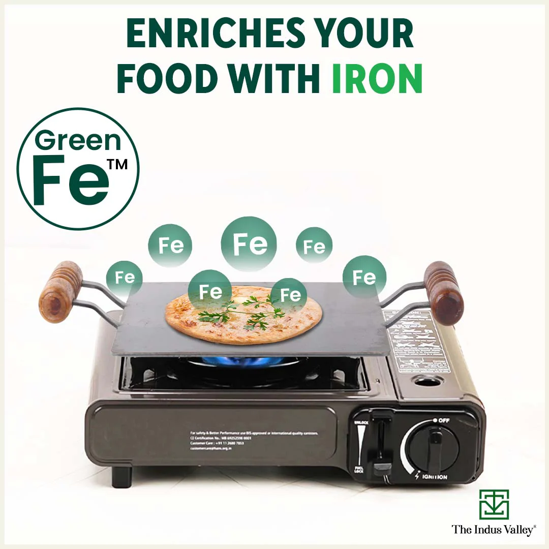 100% Pure Iron Square Tawa 30.5cm with Double Wooden Handles, Pre-Seasoned, Toxin-free, Induction - Image 6