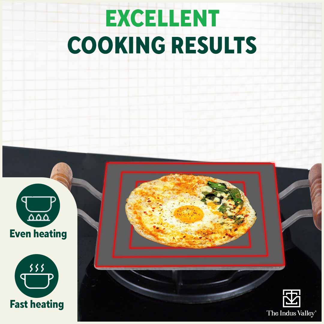 100% Pure Iron Square Tawa 30.5cm with Double Wooden Handles, Pre-Seasoned, Toxin-free, Induction - Image 7