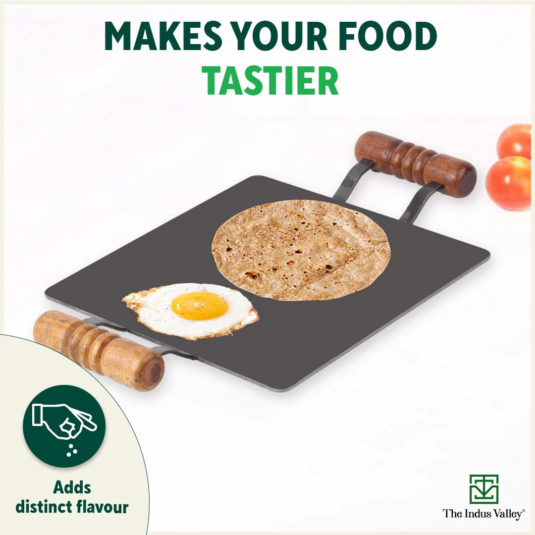 100% Pure Iron Square Tawa 30.5cm with Double Wooden Handles, Pre-Seasoned, Toxin-free, Induction - Image 9