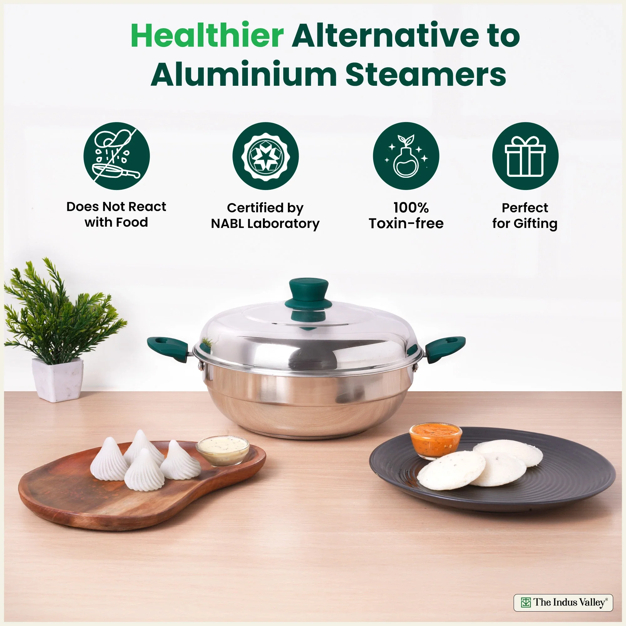 14 Pit Tri-Steel Multi Pot Premium Stainless Steel 27cm Idli/ Momo Maker/ Veg Steaming Set, Tri-ply Induction Bottom, 2 Plates - Image 5