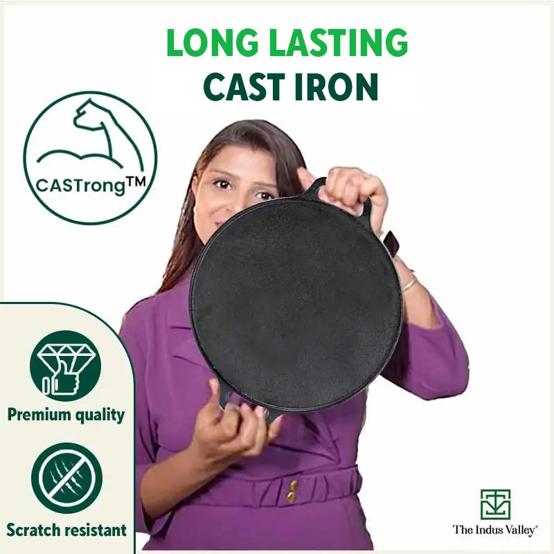 CASTrong Cast Iron Cookware Set: (30cm)Tawa+ (25.4cm)Kadai+ (22.9cm)Fry Pan, Kitchen Set for Home, Pre-seasoned, 100% Pure, Toxin-free, Free ₹400 Tadka Pan - Image 10