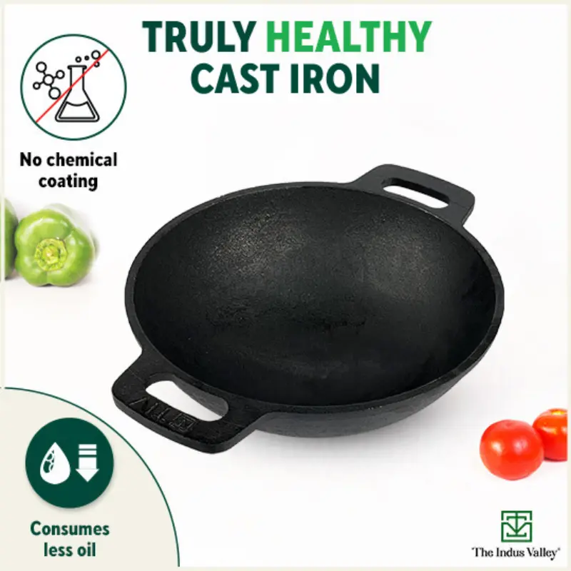 CASTrong Cast Iron Cookware Set: (30cm)Tawa+ (25.4cm)Kadai+ (22.9cm)Fry Pan, Kitchen Set for Home, Pre-seasoned, 100% Pure, Toxin-free, Free ₹400 Tadka Pan - Image 4