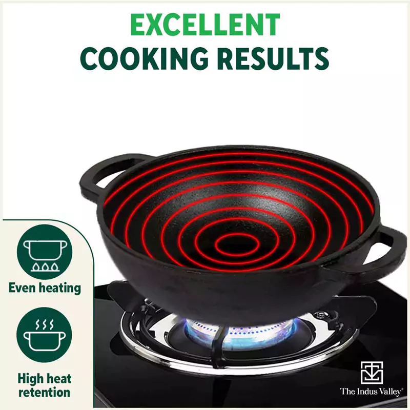 CASTrong Cast Iron Kadai 25.4cm 2.3L,Pre-seasoned, Naturally Nonstick, 100% Pure, Toxin-free, Induction - Image 7