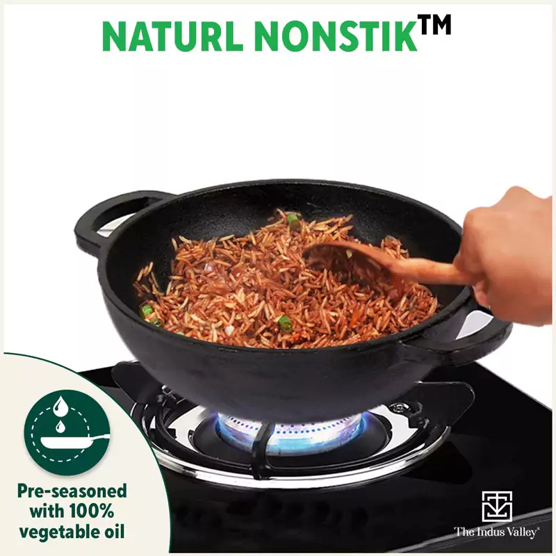 CASTrong Cast Iron Kadai 25.4cm 2.3L,Pre-seasoned, Naturally Nonstick, 100% Pure, Toxin-free, Induction - Image 8