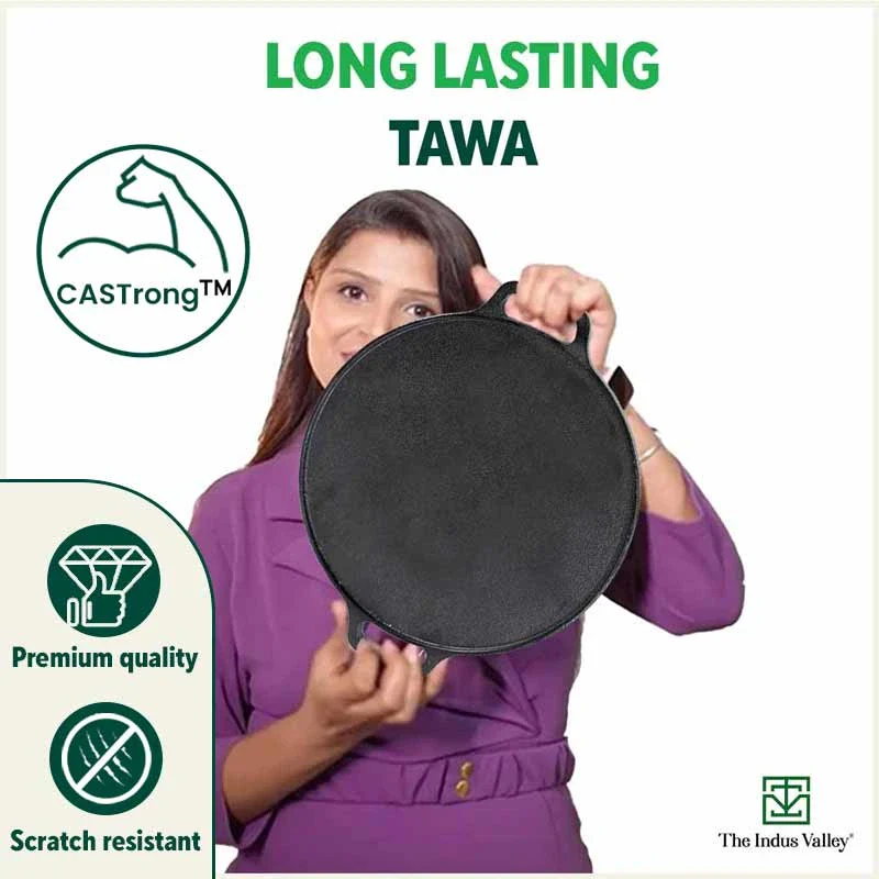 CASTrong Cast Iron Roti/Dosa Tawa 30.2cm, Pre-seasoned, Naturally Nonstick, 100% Pure, Toxin-free, Induction 2.4kg - Image 10