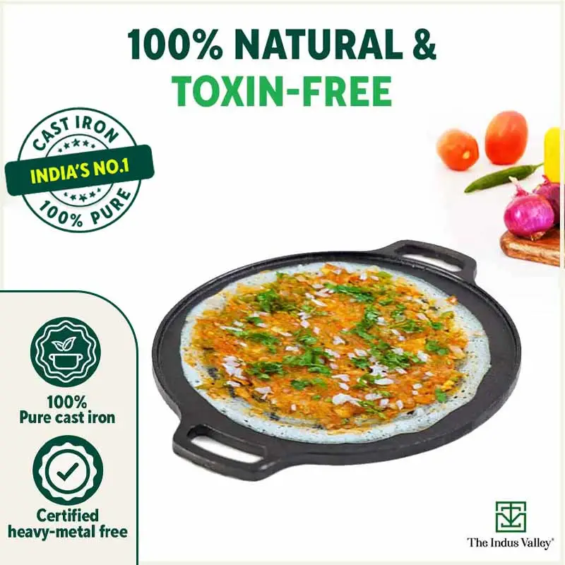 CASTrong Cast Iron Roti/Dosa Tawa 30.2cm, Pre-seasoned, Naturally Nonstick, 100% Pure, Toxin-free, Induction 2.4kg - Image 5