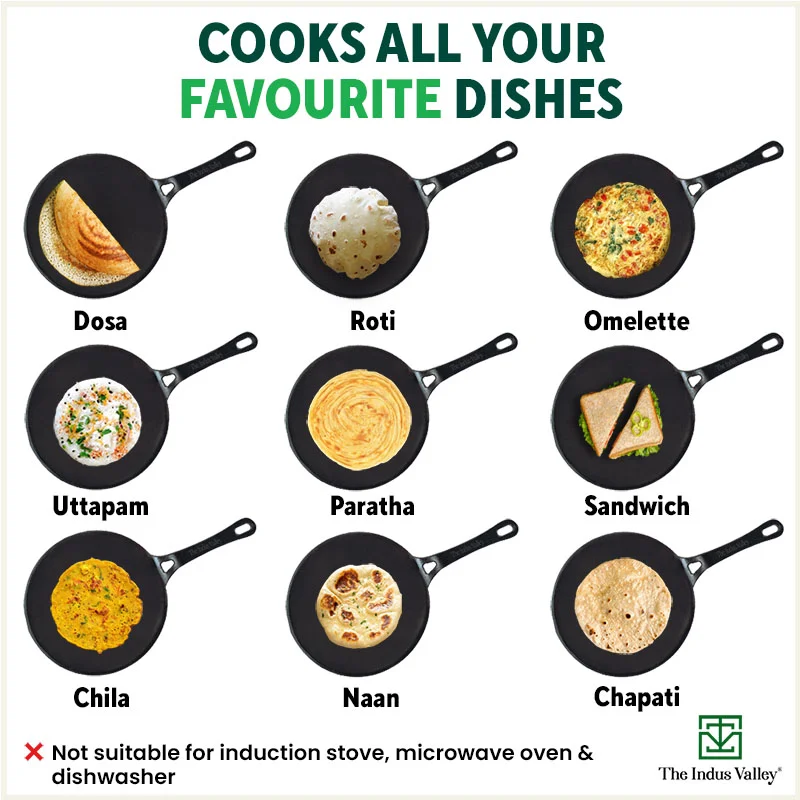 CASTrong Cast Iron Tawa 25.7cm with Handle, Pre-seasoned, 100% Pure, Toxin-free, Induction - Image 11