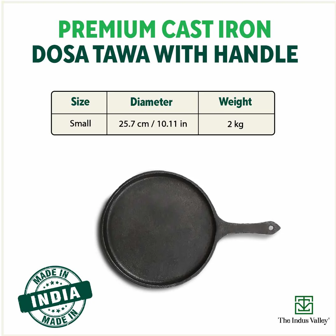 CASTrong Cast Iron Tawa 25.7cm with Handle, Pre-seasoned, 100% Pure, Toxin-free, Induction - Image 3