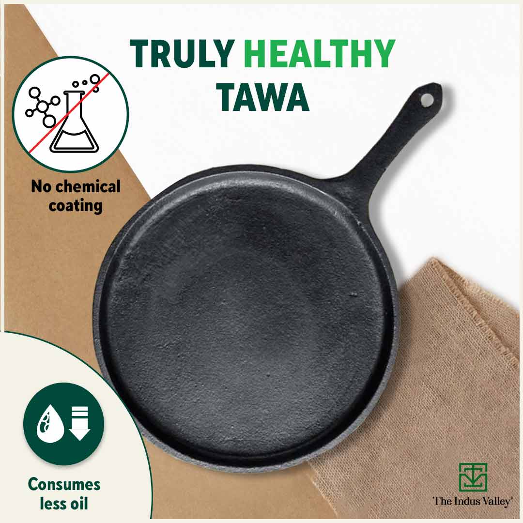 CASTrong Cast Iron Tawa 25.7cm with Handle, Pre-seasoned, 100% Pure, Toxin-free, Induction - Image 4