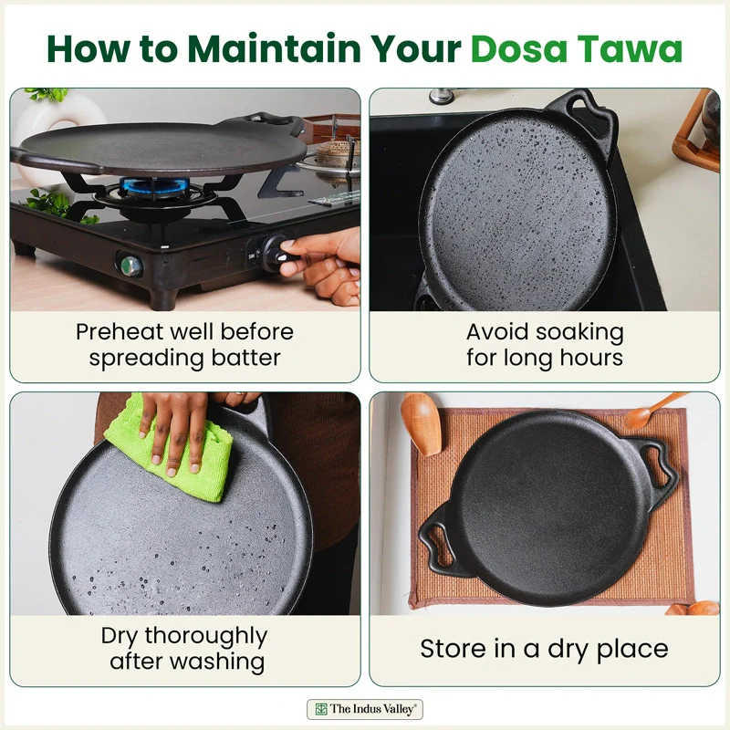 Cast iron Double handle Tawa 30.4cm, Pre-seasoned, Naturally Nonstick, 100% Pure, Toxin-free, Gas & Induction - Image 10