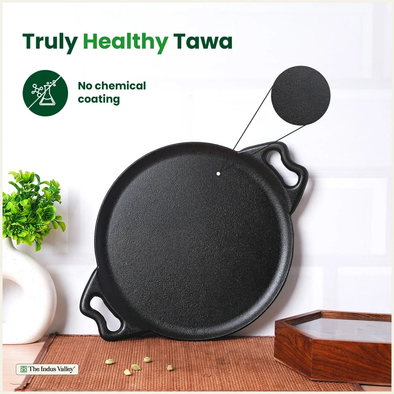 Cast iron Double handle Tawa 30.4cm, Pre-seasoned, Naturally Nonstick, 100% Pure, Toxin-free, Gas & Induction - Image 3