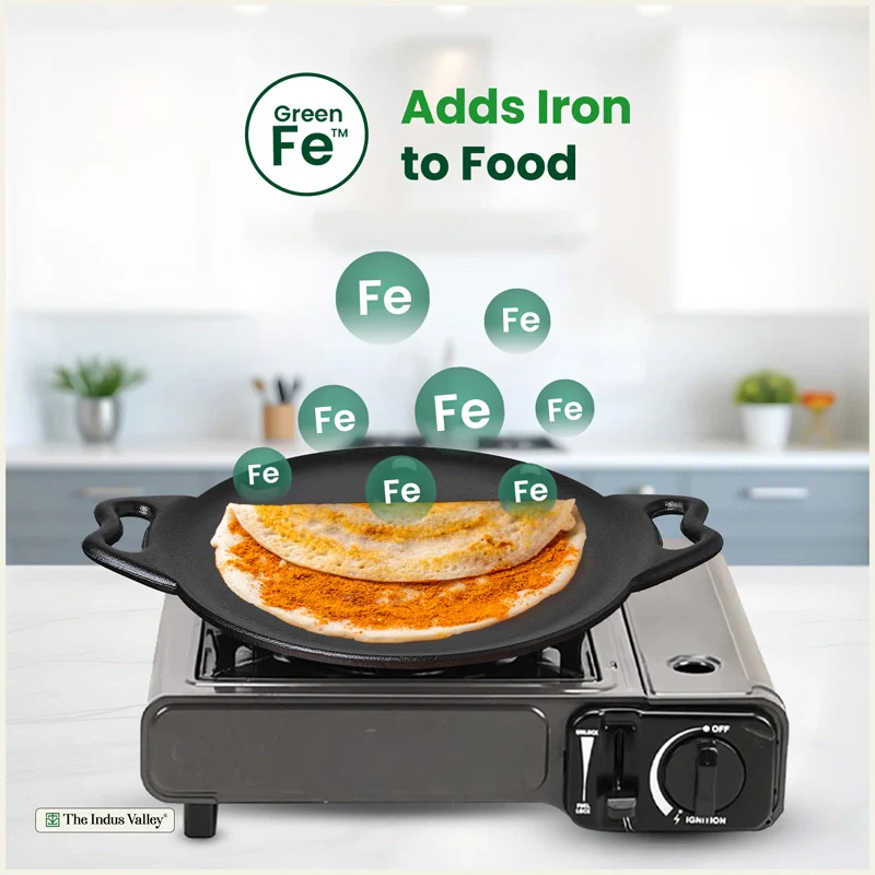 Cast iron Double handle Tawa 30.4cm, Pre-seasoned, Naturally Nonstick, 100% Pure, Toxin-free, Gas & Induction - Image 5