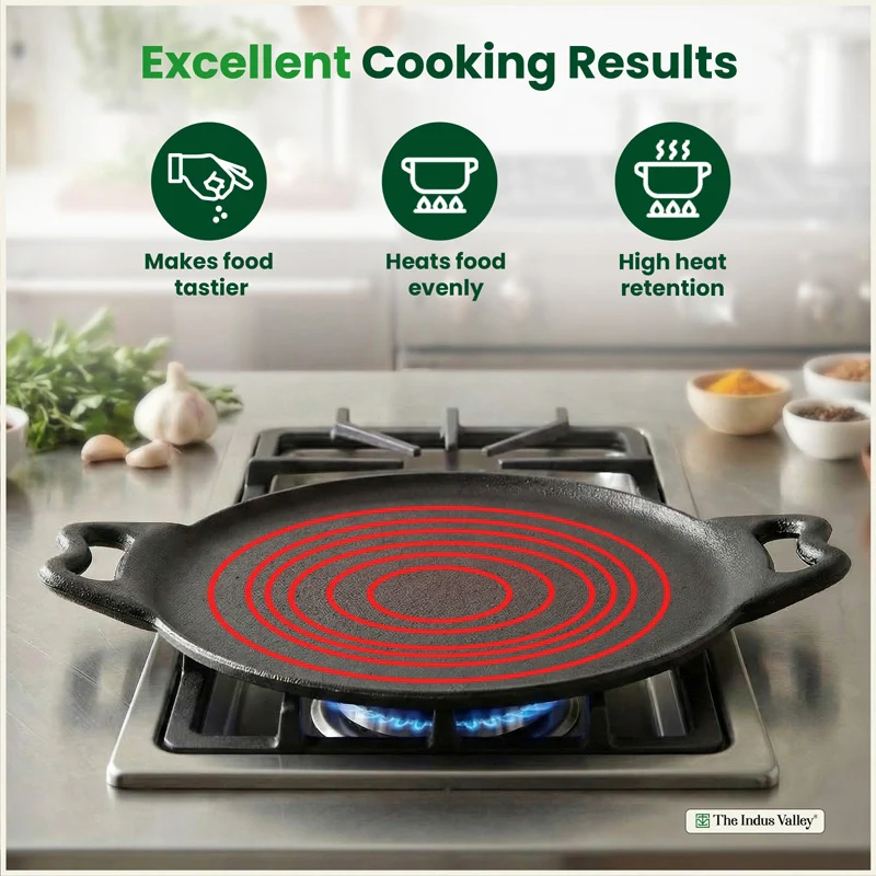Cast iron Double handle Tawa 30.4cm, Pre-seasoned, Naturally Nonstick, 100% Pure, Toxin-free, Gas & Induction - Image 7