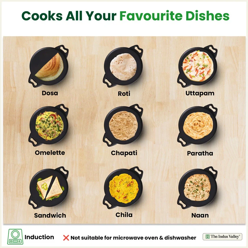 Cast iron Double handle Tawa 30.4cm, Pre-seasoned, Naturally Nonstick, 100% Pure, Toxin-free, Gas & Induction - Image 9