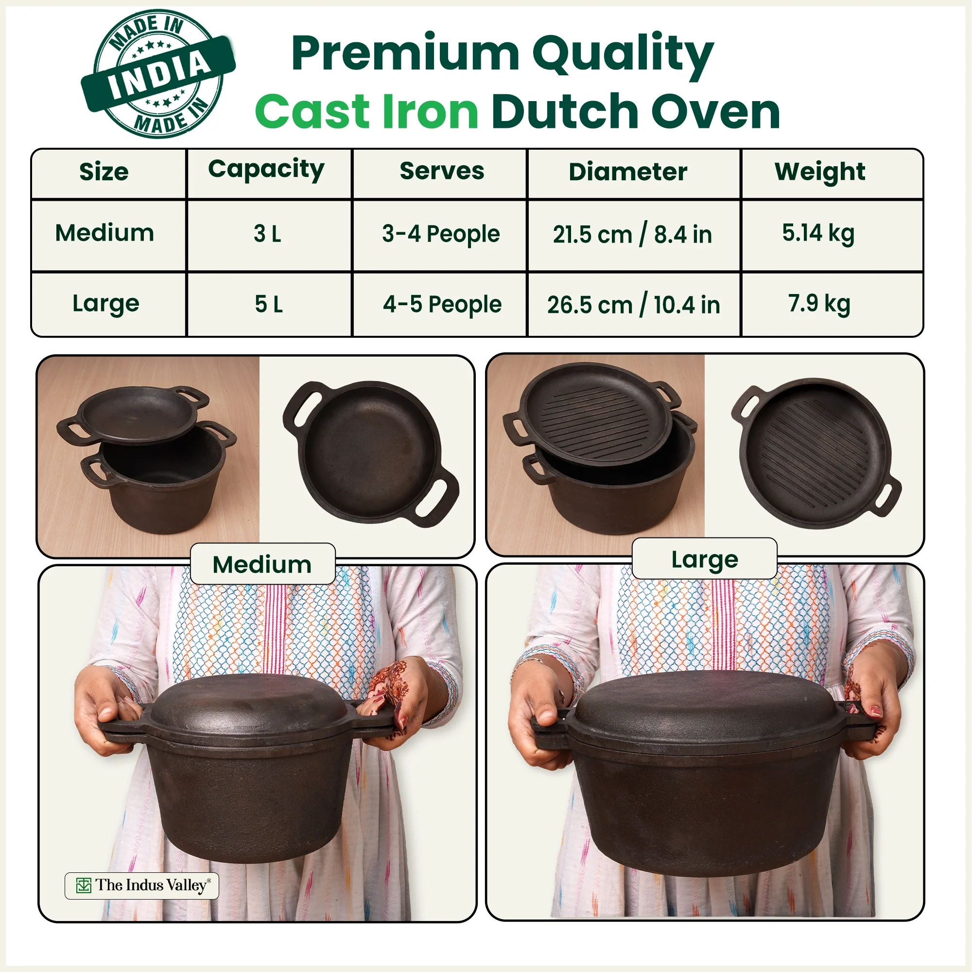 CASTrong Cast Iron Dutch Oven/ Casserole 3L with Lid,Pre-seasoned, 100% Pure, Toxin-free, Induction  21.4cm, 5.14kg - Image 3