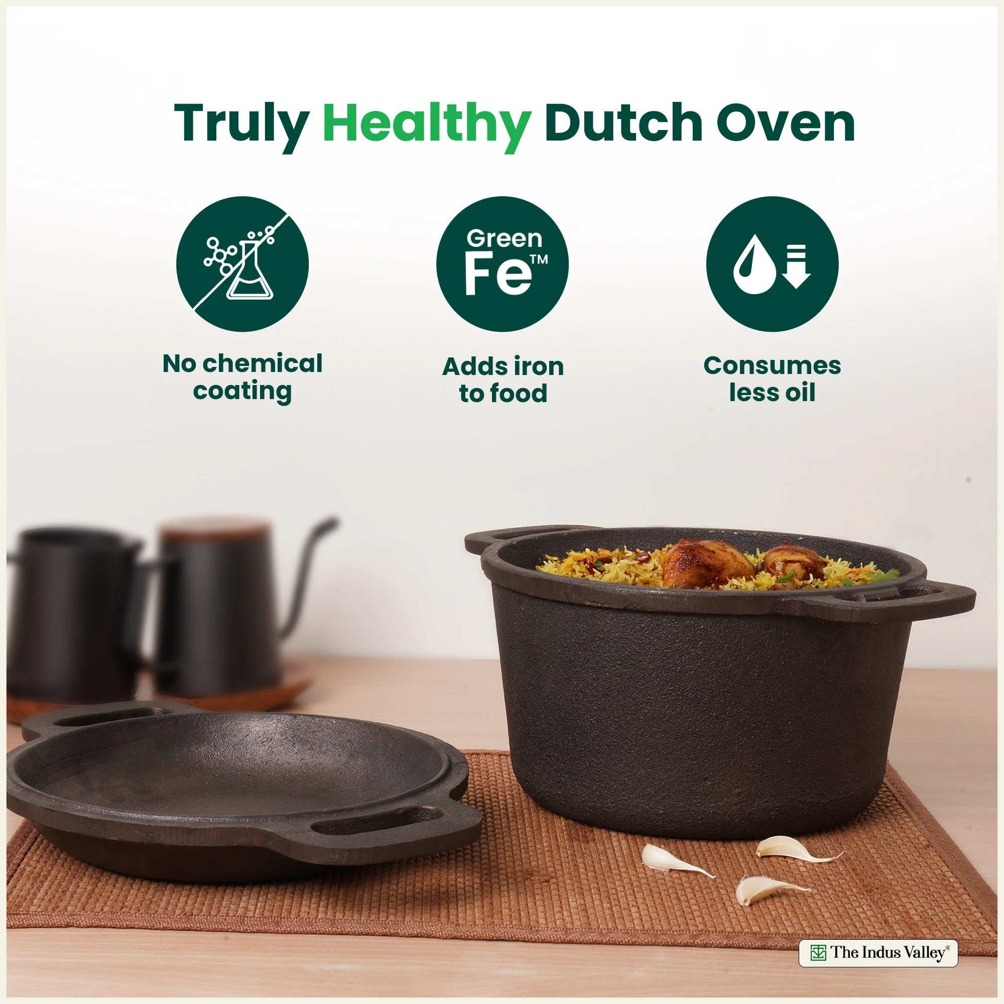 CASTrong Cast Iron Dutch Oven/ Casserole 3L with Lid,Pre-seasoned, 100% Pure, Toxin-free, Induction  21.4cm, 5.14kg - Image 4