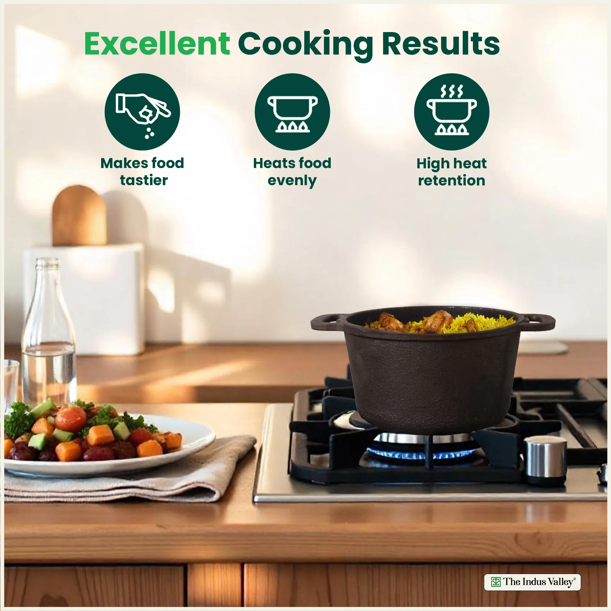 CASTrong Cast Iron Dutch Oven/ Casserole 3L with Lid,Pre-seasoned, 100% Pure, Toxin-free, Induction  21.4cm, 5.14kg - Image 6