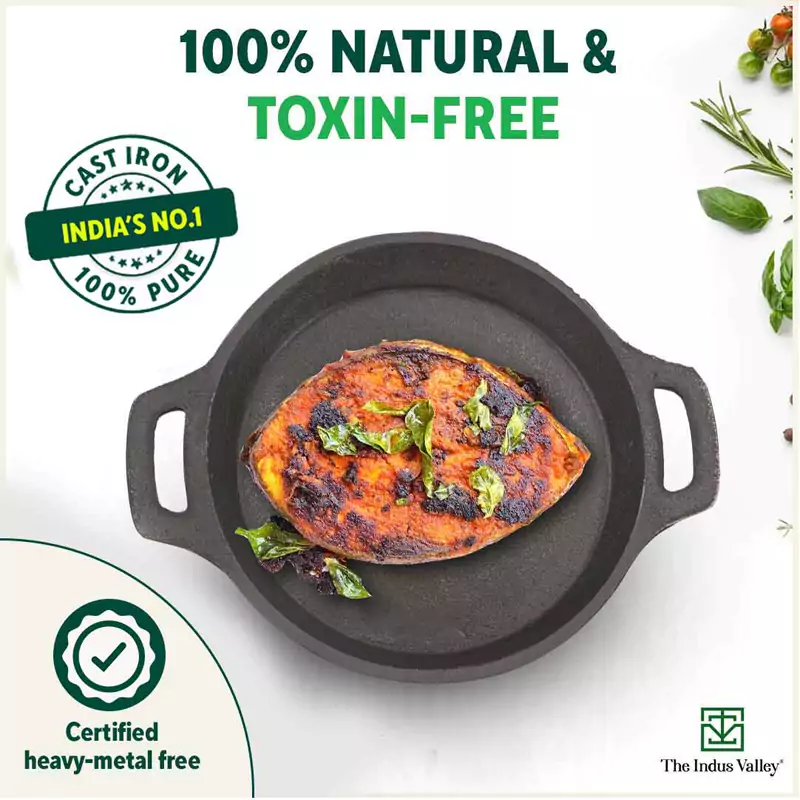 CASTrong Cast Iron Fish Fry Pan 22.4/25cm, Pre-seasoned, Naturally Nonstick, 100% Pure, Toxin-free, Induction - Image 5