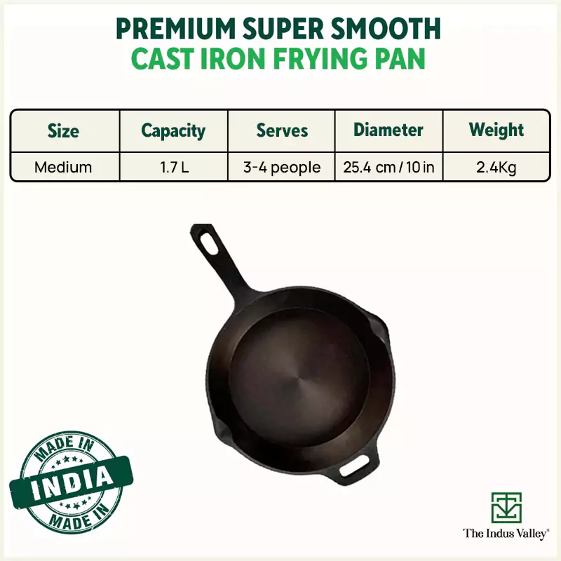 Super Smooth Cast Iron Frypan 1.7L , Pre-seasoned, Nonstick, 100% Pure,Toxin-free, Free ₹400 Tadka Pan - Image 3