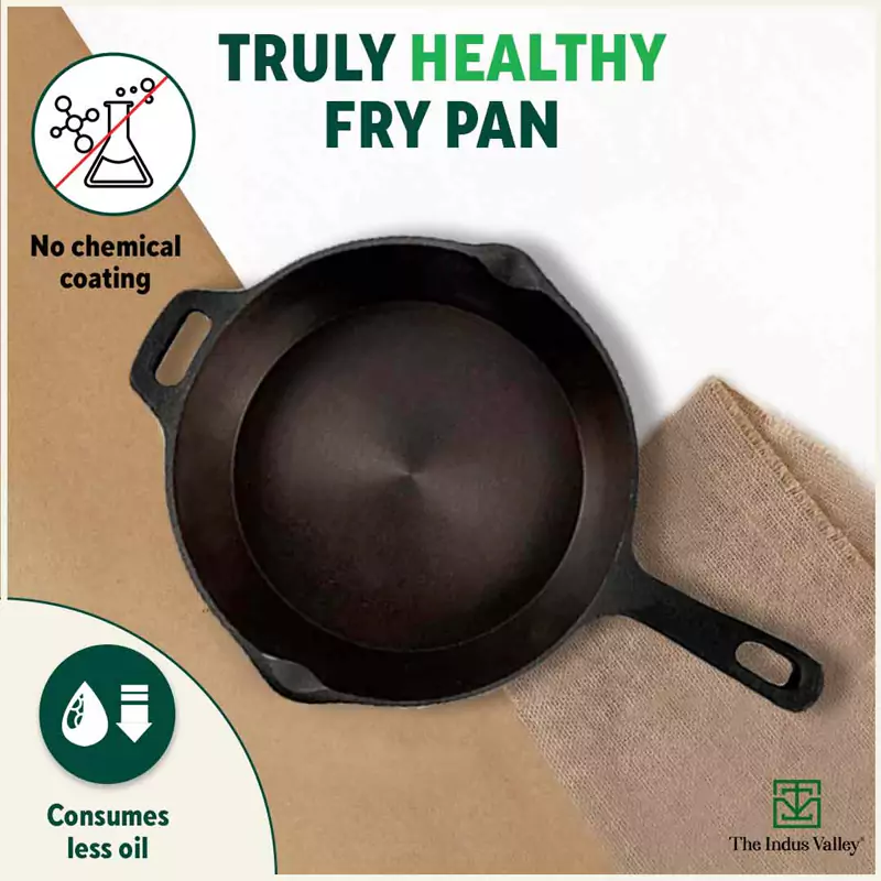Super Smooth Cast Iron Frypan 1.7L , Pre-seasoned, Nonstick, 100% Pure,Toxin-free, Free ₹400 Tadka Pan - Image 4