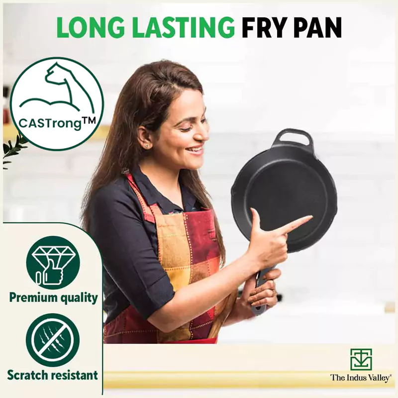 CASTrong Cast Iron Fry Pan/Skillet 26.2cm, Pre-seasoned, Nonstick, 100% Pure, Toxin-free, Induction 1.8L, 2.3kg - Image 10