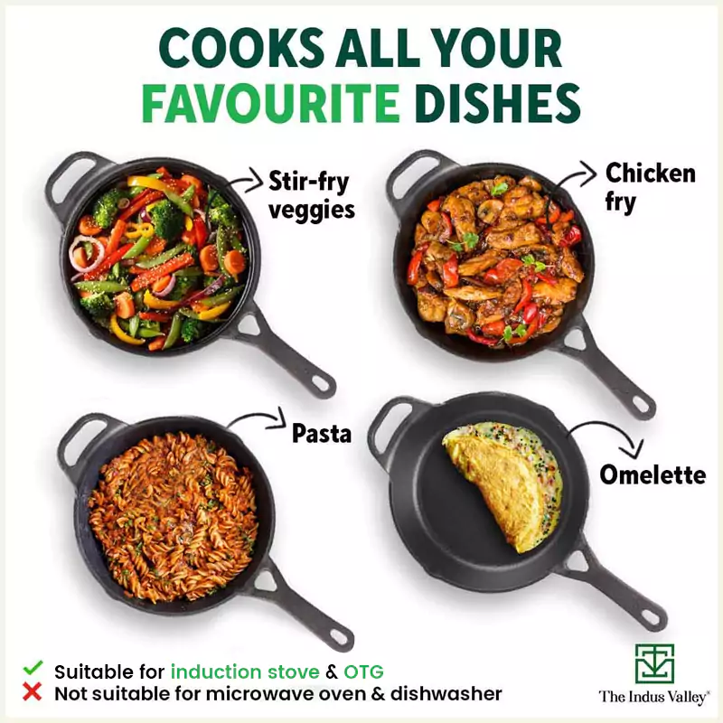 CASTrong Cast Iron Fry Pan/Skillet 26.2cm, Pre-seasoned, Nonstick, 100% Pure, Toxin-free, Induction 1.8L, 2.3kg - Image 11