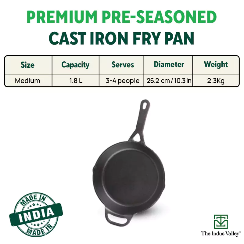 CASTrong Cast Iron Fry Pan/Skillet 26.2cm, Pre-seasoned, Nonstick, 100% Pure, Toxin-free, Induction 1.8L, 2.3kg - Image 3
