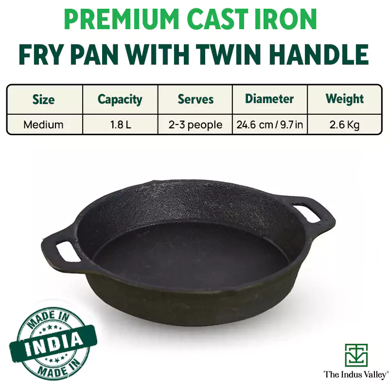 CASTrong Cast Iron Fry Pan 24.6cm, 1.8L, 2 Handles, Pre-seasoned, Naturally Nonstick, 100% Pure, Toxin-free, Induction 2.6kg - Image 2