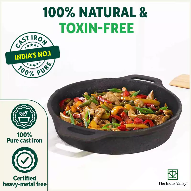 CASTrong Cast Iron Fry Pan 24.6cm, 1.8L, 2 Handles, Pre-seasoned, Naturally Nonstick, 100% Pure, Toxin-free, Induction 2.6kg - Image 4