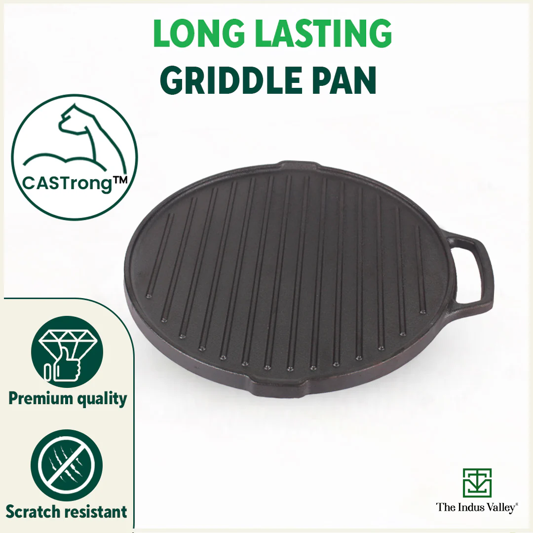 CASTrong Cast Iron 2-in-1 Griddle (Grill Pan + Tawa)26 cm, Pre-seasoned, 100% Pure, Toxin-free, Induction, Round 2.1 Kg - Image 10