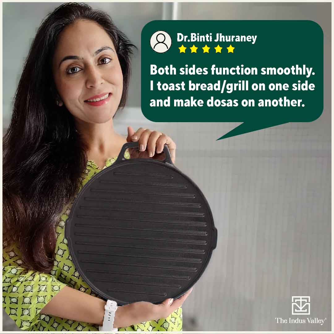 CASTrong Cast Iron 2-in-1 Griddle (Grill Pan + Tawa)26 cm, Pre-seasoned, 100% Pure, Toxin-free, Induction, Round 2.1 Kg - Image 12