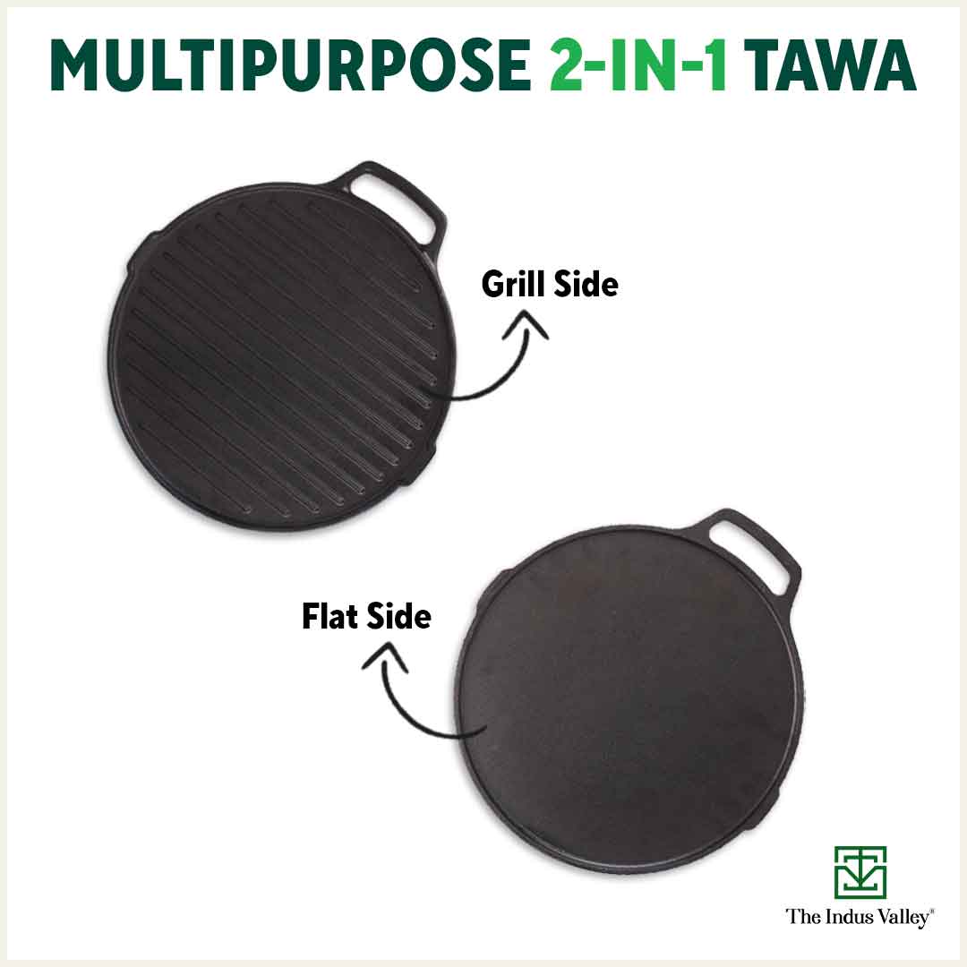 CASTrong Cast Iron 2-in-1 Griddle (Grill Pan + Tawa)26 cm, Pre-seasoned, 100% Pure, Toxin-free, Induction, Round 2.1 Kg - Image 3