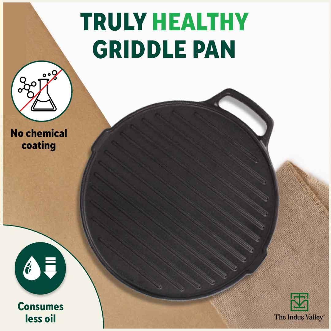 CASTrong Cast Iron 2-in-1 Griddle (Grill Pan + Tawa)26 cm, Pre-seasoned, 100% Pure, Toxin-free, Induction, Round 2.1 Kg - Image 4