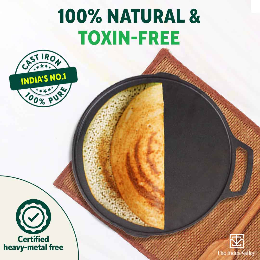 CASTrong Cast Iron 2-in-1 Griddle (Grill Pan + Tawa)26 cm, Pre-seasoned, 100% Pure, Toxin-free, Induction, Round 2.1 Kg - Image 5