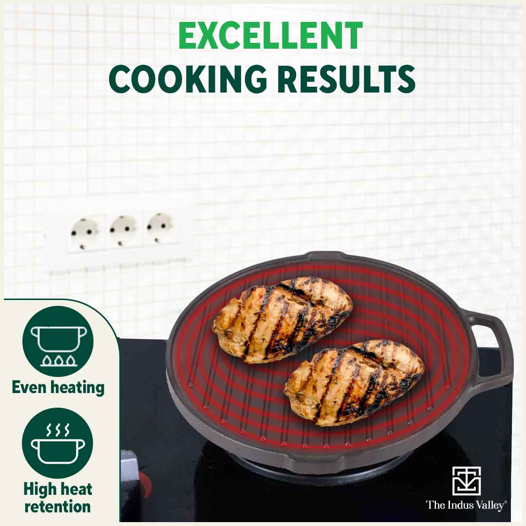CASTrong Cast Iron 2-in-1 Griddle (Grill Pan + Tawa)26 cm, Pre-seasoned, 100% Pure, Toxin-free, Induction, Round 2.1 Kg - Image 7