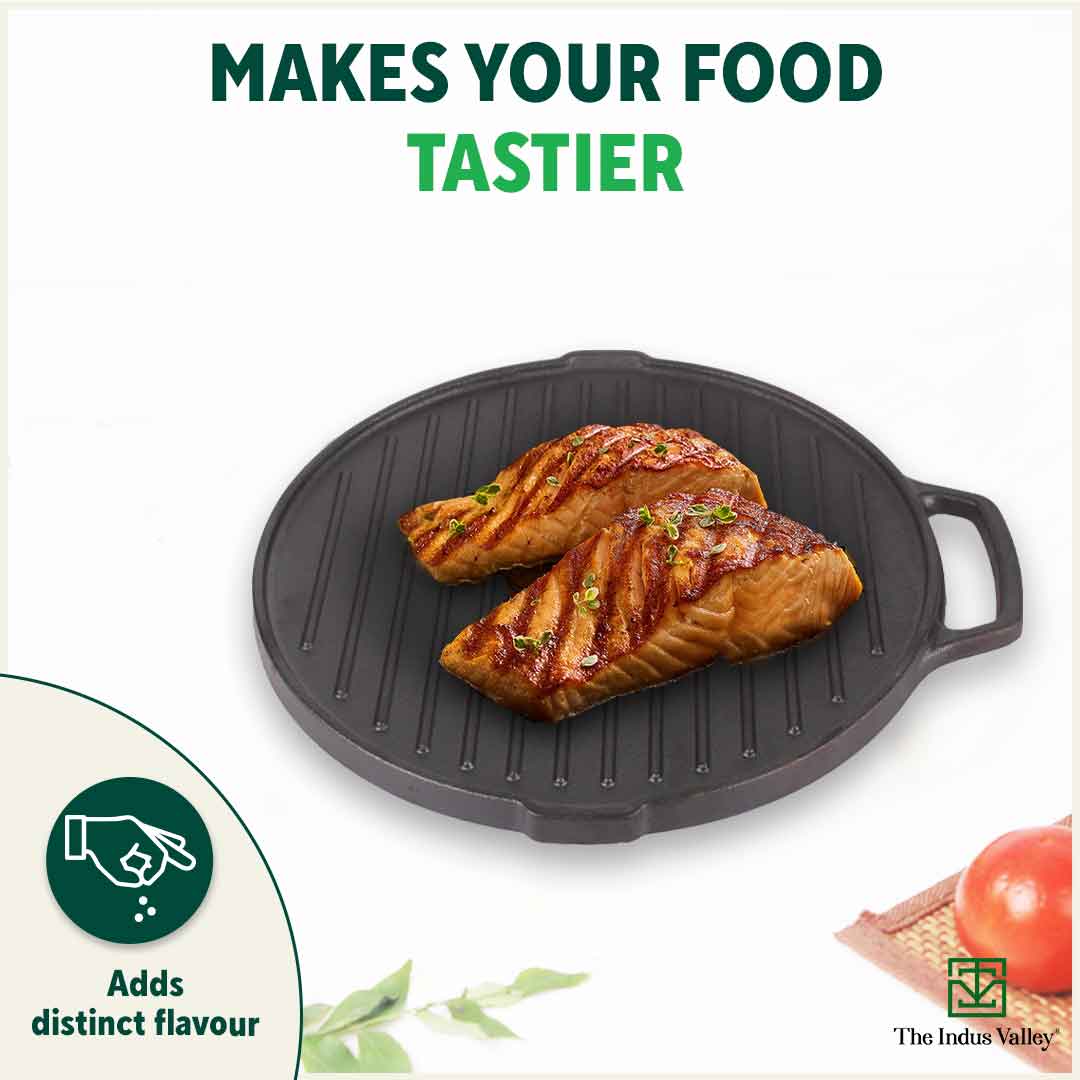 CASTrong Cast Iron 2-in-1 Griddle (Grill Pan + Tawa)26 cm, Pre-seasoned, 100% Pure, Toxin-free, Induction, Round 2.1 Kg - Image 9