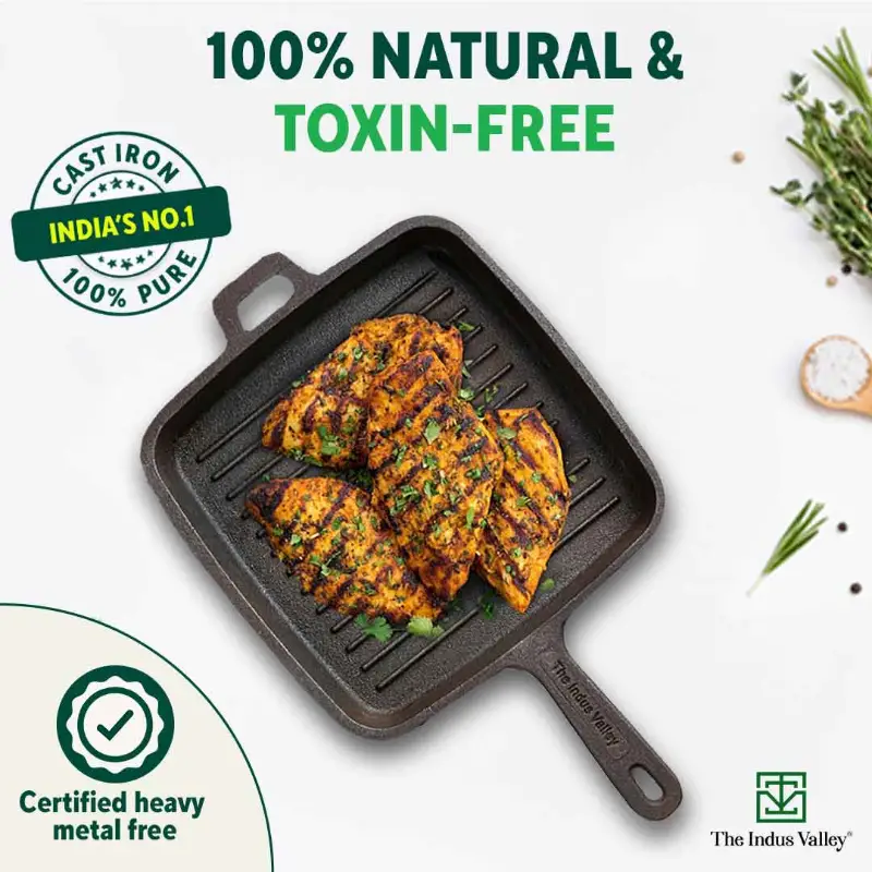 CASTrong Cast Iron Grill Pan 25.5cm, Pre-seasoned, 100% Pure, Toxin-free, Induction 3.4 kg - Image 4