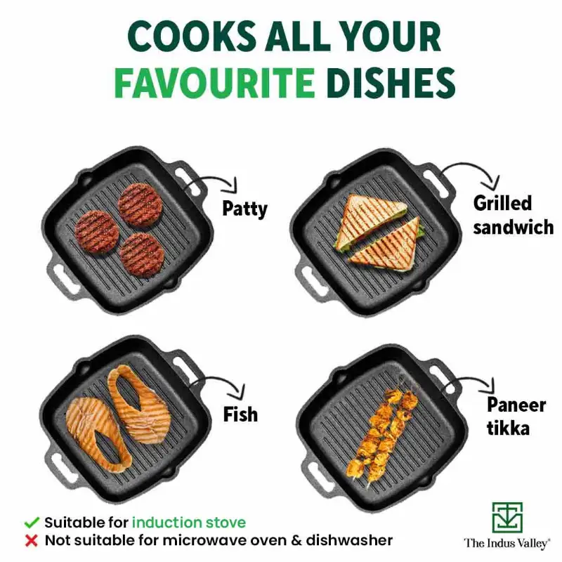 CASTrong Cast Iron Grill Pan 33.6cm, 2 Handles, Pre-seasoned, 100% Pure, Toxin-free, Induction 3.4 kg - Image 11