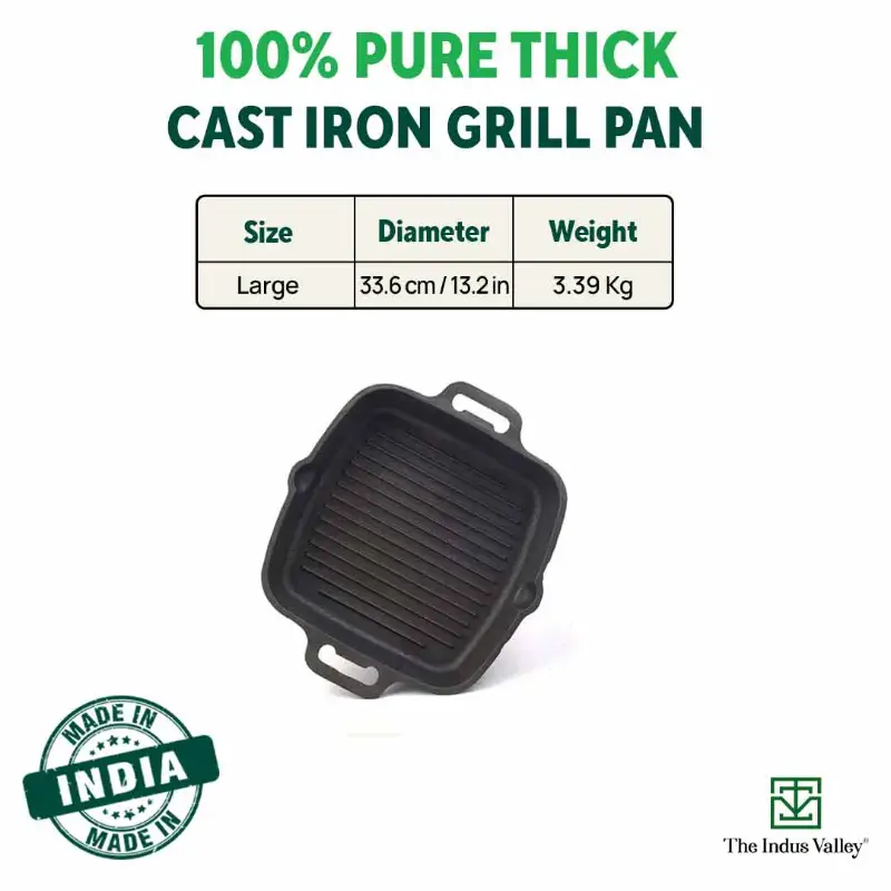 CASTrong Cast Iron Grill Pan 33.6cm, 2 Handles, Pre-seasoned, 100% Pure, Toxin-free, Induction 3.4 kg - Image 3