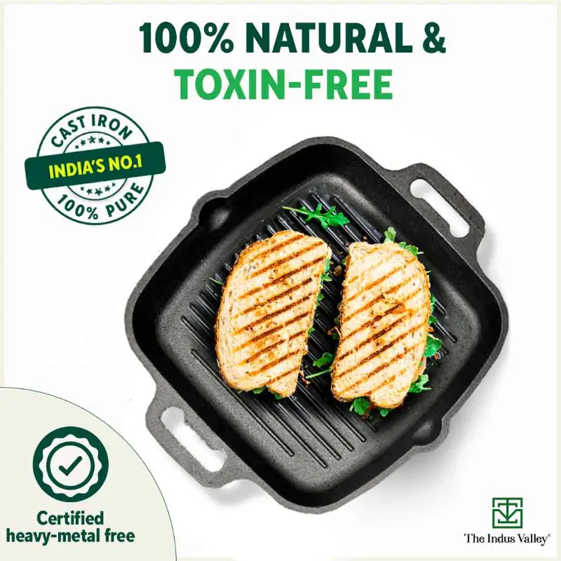 CASTrong Cast Iron Grill Pan 33.6cm, 2 Handles, Pre-seasoned, 100% Pure, Toxin-free, Induction 3.4 kg - Image 5