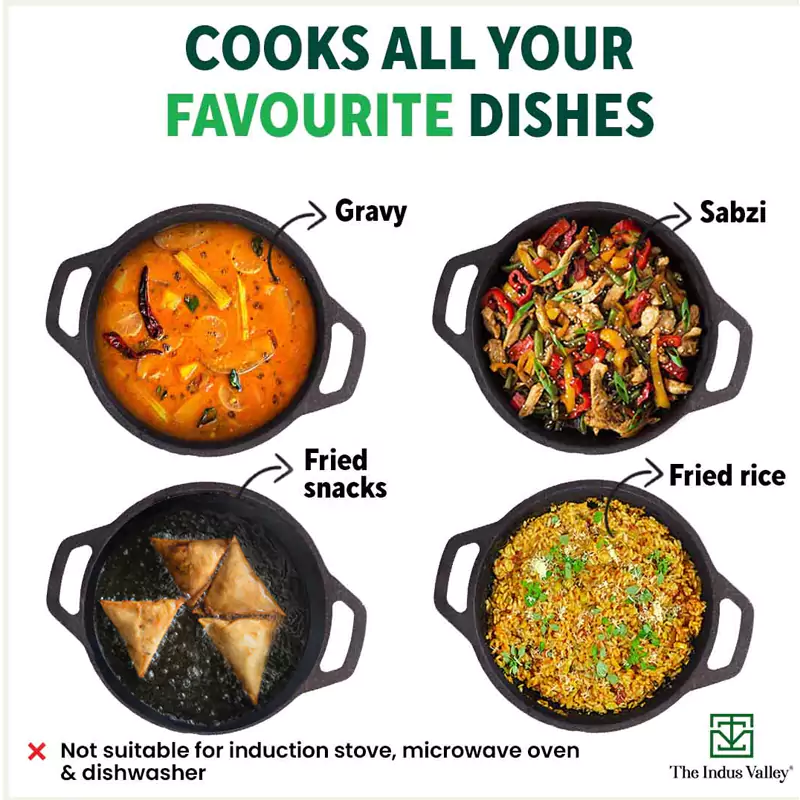 CASTrong Cast Iron Kadai 1.4L/2.4L, Flat Handle,Pre-seasoned, Naturally Nonstick, 100% Pure, Toxin-free - Image 11