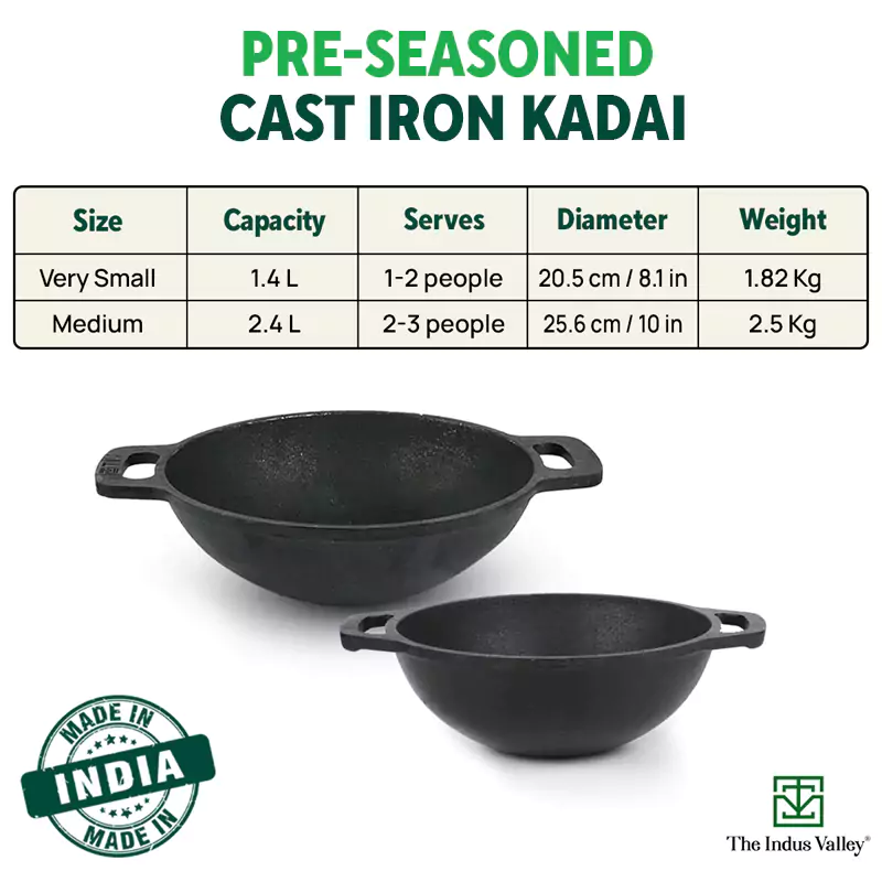 CASTrong Cast Iron Kadai 1.4L/2.4L, Flat Handle,Pre-seasoned, Naturally Nonstick, 100% Pure, Toxin-free - Image 3