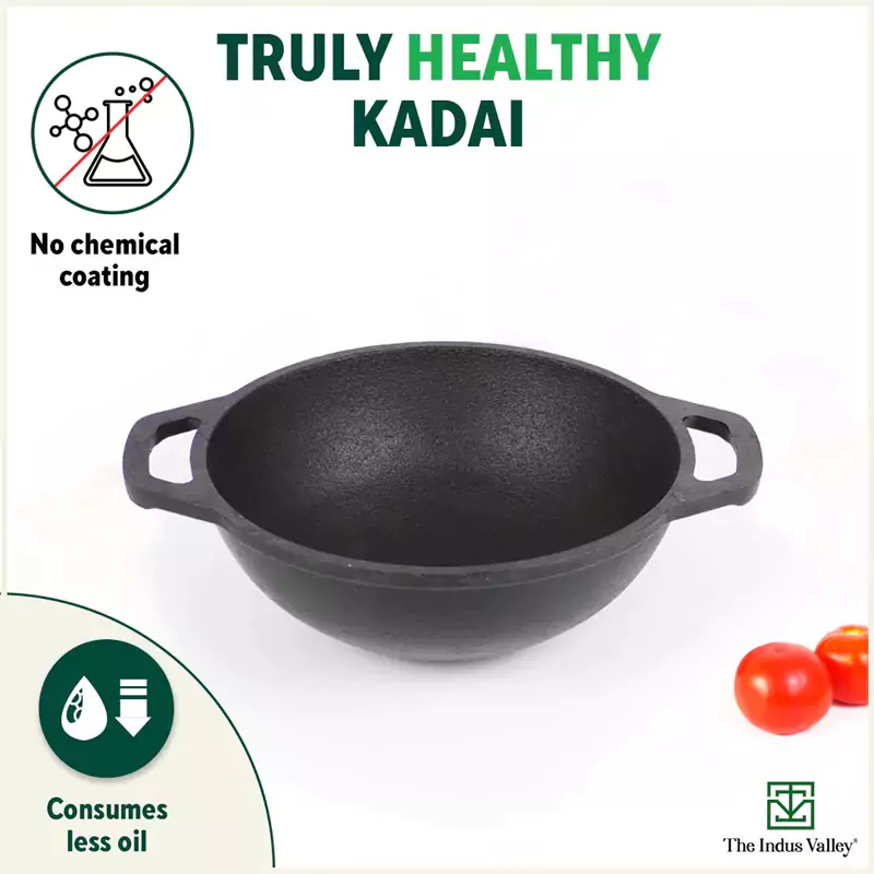 CASTrong Cast Iron Kadai 1.4L/2.4L, Flat Handle,Pre-seasoned, Naturally Nonstick, 100% Pure, Toxin-free - Image 4